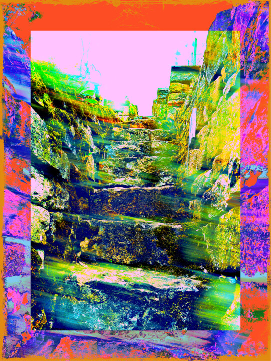 Opalisierende Ansicht einer Treppe im Weinberg